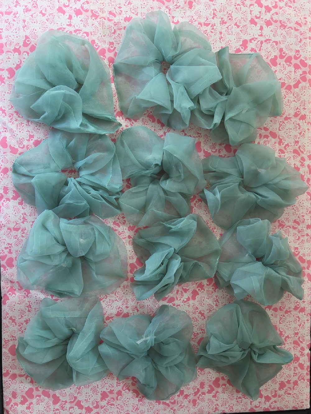 Sheer Sage Green Organza Hair Scrunchies - Set of 12